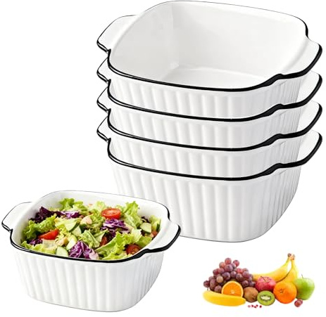 Set di 4 pirofile in ceramica, 400 ml, piccole pirofile, 14,3 x 11 x 5,3 cm, pirofila quadrati con manici, impilabili in ceramica, per friggitrice ad aria calda, forno e microonde
