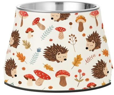Ciotola rialzata per cani con ricci e funghi della foresta, 540 ml, ciotola per animali domestici in acciaio inox antiscivolo ad alta capacità