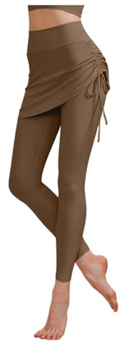 Pantalones Yoga dos piezas mujer anti transparencia textura desnuda cubierta caderas alta elasticidad cordón alta cintura levanta nalgas para baile deporte fitness botines de yoga para mujer, caqui, S
