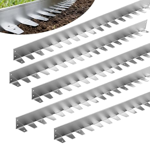 Teodute 5 Piezas 1m Acero Galvanizado Borde Jardín, Sólido Duradero Césped Borde, 5cm Alto Borduras Jardin para Jardín Escaleras Césped y Caminos (Plateado)