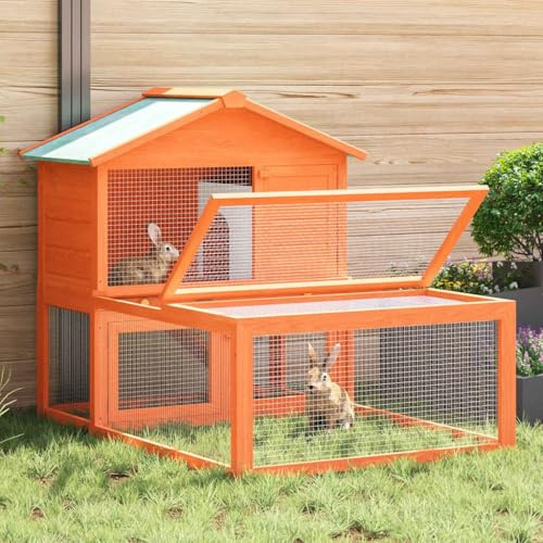 sephironlbb Establo para animales pequeños de madera de abeto lacada de 2 niveles, 144 x 100 x 100 cm, con malla de alambre y techo verde impermeable, hábitat seguro para conejos y roedores, ideal