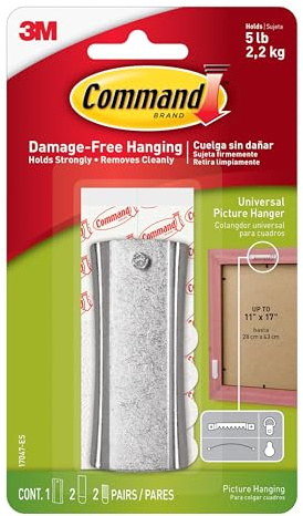 Command Metal Sawtooth Sticky Nail, 1 Hanger and 2 Adhesive Strips, Damage-Free Hanging for Frames, Mirrors, Clocks and Wall Décor, Holds 2 kg