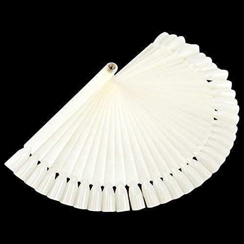 TRIXES Espositore bianco a ventaglio con 50 bastoncini con unghie finte per decorazione unghie, applicazione smalto, pratica