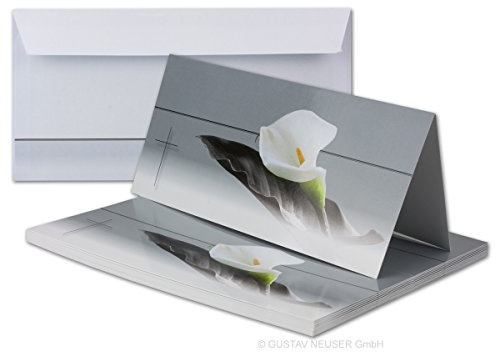 luto de Juego//doble para condolencias Tarjetas con sobres DIN Largo 21 x 19,8 cm//brillante//Serie: Calla, color blanco DL