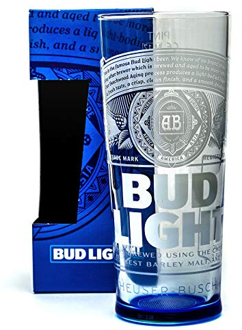 Budweiser Bud Light Beer Glass 1 Pint Boxed Home Bar Pub Gift Present Mancave Party Celebration BBQ