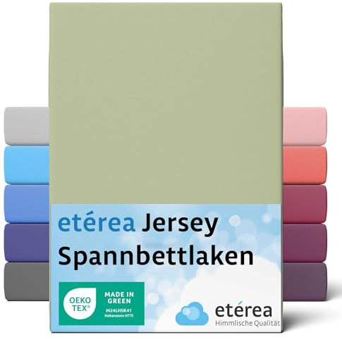 etérea Jersey Spannbettlaken 80x160cm - 80x180cm Lind bis 20 cm Höhe - 100% Baumwolle Spannbetttuch Oekotex - Bed Sheets Leintuch Bettbezug - Kinder Bettlaken 80x160 cm - 80x180 cm - Grün