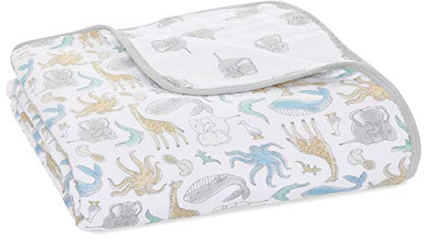 aden + anais essentials 100% Cotton Muslin Dream Blanket for Baby Girls & Boys, 112x112cm, Ideal Lightweight Newborn Nursery & Cot Blanket, Unisex Toddler & Infant Bedding Gift, natural history