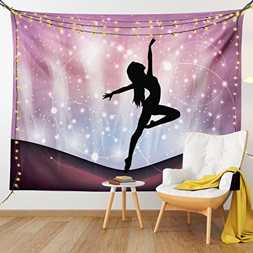 Ambesonne Contemporary Tapestry, Silhouette of Ballerina Performing on Abstract Backdrop Magic Dance Fine Arts, Fabric Wall Hanging Decor for Bedroom Living Room Dorm, 45 X 30, Purple Black