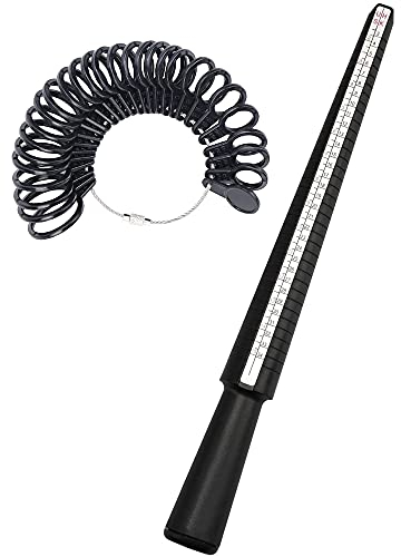 Ringgrößenmesser von MMOBIEL – Ringgrössenmesser – Ring Sizer Set - Ringgröße Messen Ringstock für Schmuck Größe - Durchmesser / US, EU & FR Standard-Größen – Inkl. Messringe & Messbänder (UK & US)