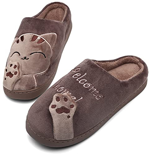 Mishansha Hombre Zapatillas de Invierno Diseño Lindo Pantufla Mujer Antideslizantes Ligero Zapatillas de Felpa para Invierno Otoño, Marrón 41/42 EU=42/43 CN