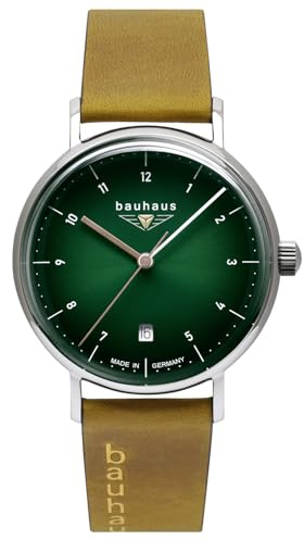 Bauhaus Damenuhr mit Lederband Quarz Datum 36 MM Grün/Braun 2141-4