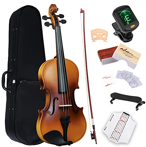 ADM Violine 3/4 Anfänger Kinder Geige 9-12 Jahre mit Griffbrettaufkleber, Schulterstütze und Stimmgerät