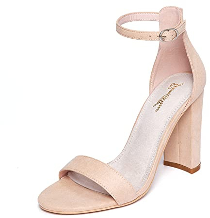 Zhabtuc Sandales Femme Talon Bloc 10 cm, daim nude, 40.5 EU
