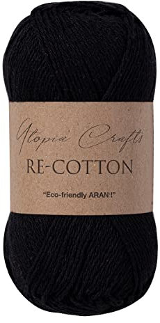 Utopia Crafts Re-Cotton Knitting Yarn, 100g (Black)