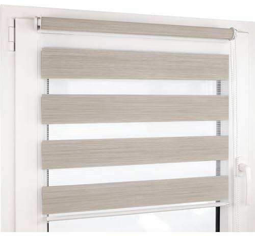 Deco4Me Doppelrollo Klemmfix ohne Bohren - 110 x 160 cm, Beige meliert - lichtdurchlässig & Blickdicht - Duo Rollo für Fenster innen, Klemmrollo - Stoffbreite 106 cm