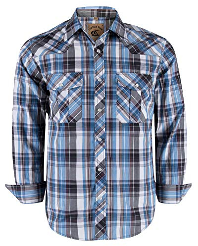 Coevals Club Men's Poppers Plain Checked Suit Regular Fit Long Sleeve Shirt Casual Down Buttons Shirt Men Easy Iron Business Shirt, 10# White Blue Checked, XXL