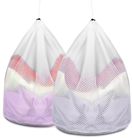 AiQInu 2 stück Wäschesack Waschmaschine, Wäschenetz Groß Waschmaschine, Wäschebeutel Set mit Kordelstopper, Wäschesäckchen Wiederverwendbar, Wäschenetz Bh, Netzbeutel für Wäsche 40 x 30cm