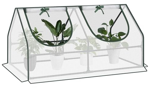 WOLTU Serre de Jardin, Serre Hivernage, Bâche Renforcée en PE de 140 g/㎡, avec 2 Fenêtres Enroulables, Cadre en Tube d'acier, 120x60x60 cm, Blanc