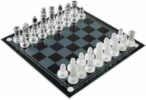 BAKAJI Set di Scacchi in Vetro Smerigliato, Scacchiera Internazionale Design Elegante per Giovani e Adulti, Pedine Lucide e Opache Trasparenti, 2 Giocatori, Giochi di Intelligenza