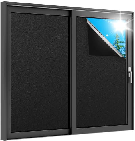 rabbitgoo Schwarze Fensterfolie Verdunklungsfolie für Fenster Verdunkelungsfolie 60 x 200 cm mit Gitter Design, Abdunklungsfolie Verdunklung Dunkel Blickdicht Lichtundurchlässig Selbsthaftend