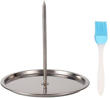 HDGSAFD 1 pinchos para barbacoa de pollo, 1 pincel de aceite, pinchos verticales para barbacoa, pinchos verticales con bandeja colectora, parrilla de acero inoxidable, práctica parrilla para