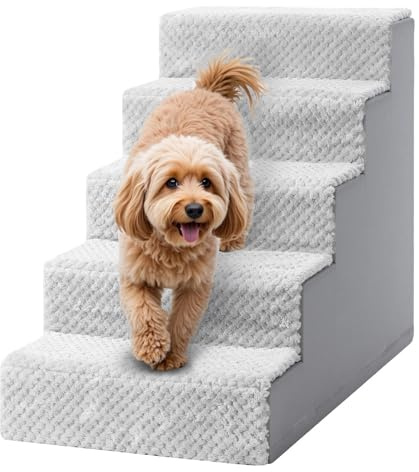 KSIIA Escalera para Perros pequeños y Gatos Mayores, Altura 55 cm, con Revestimiento extraíble y Lavable, rampa Antideslizante para Cama, sofá