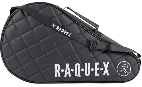 Raquex Elite Padelschlägertasche – Blau oder Schwarz, für einen Schläger –Padeltasche aus gestepptem Kunstleder für Herren, Damen –gepolsterter Padelschlägerschutz –luxuriöses Padel-Geschenk (Schwarz)