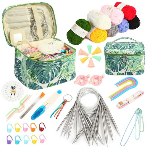 Coopay Stricken für Anfänger Set, 60 Stück Strick Set mit 2,5-10mm Rundstricknadeln 60cm, Tragabar Stricknadeln Rundstricknadel Set mit Häkelgarn, Komplett Strick Anfänger Set mit Strickzubehör