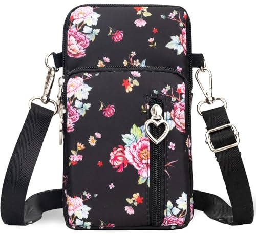 DuoLmi Small Crossbody Bags for Women, Universal Pouch Wallet Cell Phone Purse Lightweight Pockets Handbags Mini Shoulder Bag, 011 Peony, L