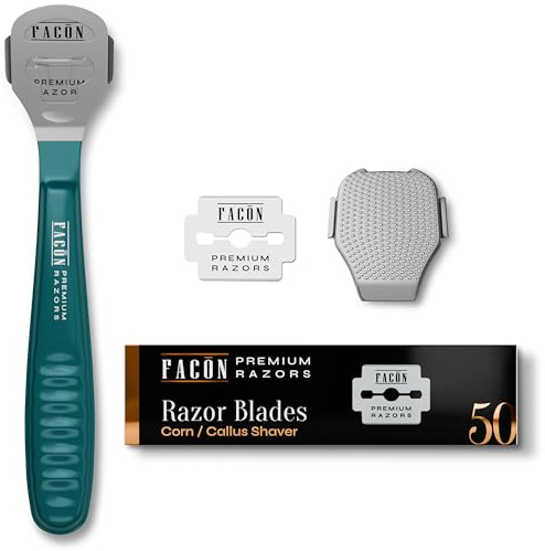 Facón Professional Callus Shaver Remover with 50 Blades, Pedicure Razor for Feet & Hands, Foot Razor for Callus Removal, Callus Blade Remover, Corn Shaver, Surgical Grade Premium Stainless Steel Tool