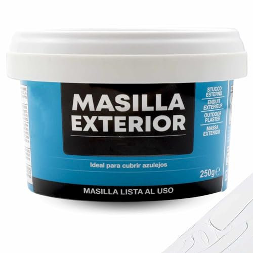 TECHZOCO Masilla Exterior, Ideal para cubrir azulejos, Masilla lista al uso, Rellenadora de agujeros, Color Blanco, Contiene 250 gramos