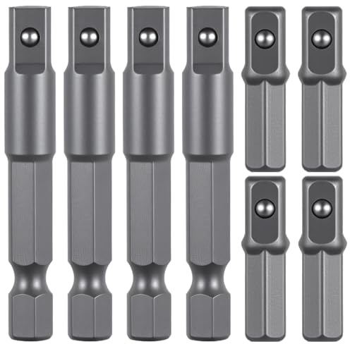 8 PCS 1/4 Hex to 1/4 Square Socket Adapter, Drill Socket Adapter Square Sockets Bit Adapters 1/4inch Impact Driver Power Bits Set for Automotive DIY Hex Shank SquareSocket Bits Adapters for Men