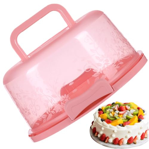Ahuuen Cake Transport Box, Round Transport Box, Cake Holder with Lid, Cake Bell for Cake Muffins, Cake Container with Lid and Handle for the Wedding Party of the Bakery, 26 x 22 x 12.5 cm