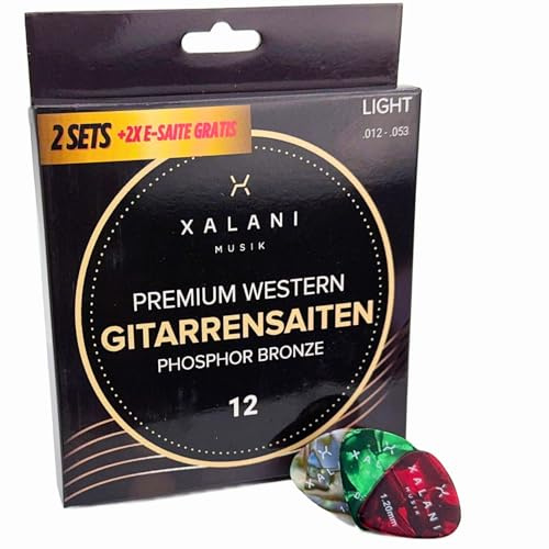 XALANI Gitarrensaiten Westerngitarre 012 – 2er Pack | Bonus: 2 hohe E-Saiten & 6 Plektren