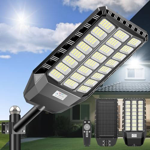 JADIDIS 2100W Farol Solar de Calle con Sensor de Movimiento, 288 LED IP67 Resistente al Agua, Ángulo Amplio 240°, 6500K para Exterior -20°C a 60°C