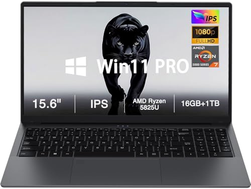 Kayoote 15.6 Pulgadas PC Portátil, Win 11 Pro Ordenador, Ryzen 7 5825U CPU(up to 4.5GHz), Portátil con 16GB DDR4 RAM 1TB SSD, USB3.0/Type-C,/Mini-HDMI/WiFi/BT, 1920 * 1080P IPS Pantalla Laptop