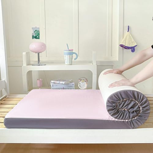 Generico Materasso Futon Singolo Pieghevole, Materasso da Pavimento Spessore 6cm,Letto Giapponese per Adulti,Materassino Tatami Arrotolabile,Materassino da Dormitorio Campeggio,Rosa,80 * 190cm