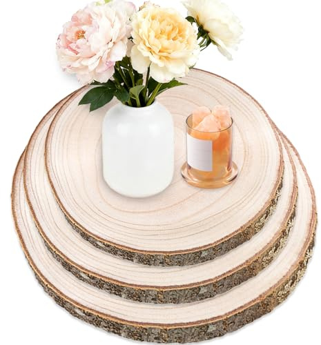 Natural Wood Slices for Crafts, 3 PCS Wooden Discs Log 2cm Thick Rustic Wood Slabs Circles for Centerpieces DIY Craft Wedding Table Decor (22-23cm 23-26cm 30-35cm)