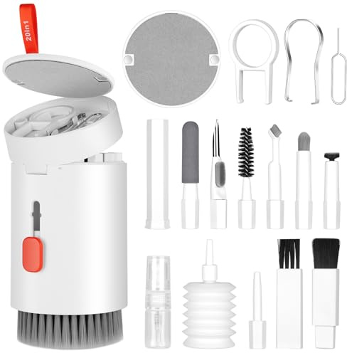 AYESY Kit Limpieza Teclado, 22 en 1 Kit Limpieza PC Multifuncional para Pantalla de PC Teléfono Móvil Auriculares Lentes con Cepillo de Limpiador Teclado Extractor de Teclas Portátil Blanco