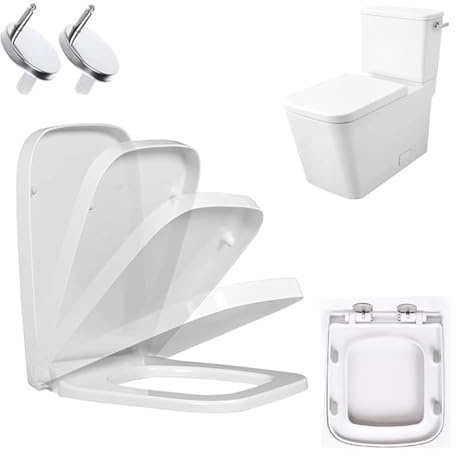 Tapa wc Universal Asiento de inodoro de cierre suave con liberación rápida, asiento de inodoro cuadrado de 360 ​​grados, fijación superior sencilla con bisagra ajustable.