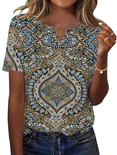 LOMON Womens Short Sleeve Tops V Neck T Shirts Basic Blouses Boho2, M
