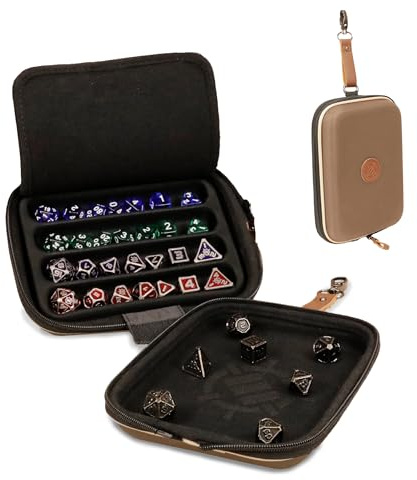 ENHANCE Plateau à Dés Designer Edition - Étui Élégant et Porte pour 28+, Coque EVA Protectrice - Plateau de Lancer avec Support à Dés Amovible pour DND et Jeux de Rôle/RPG (Beige)