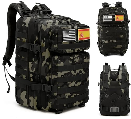 unycos - Mochila Táctica Militar【45L】 Sistema Molle, Tela Oxford 900D Resistente, Bolsillos para 3 Días de Emergencias, Caza, Senderismo, Viaje, Crossfit, Gimnasio (Camuflado 1)