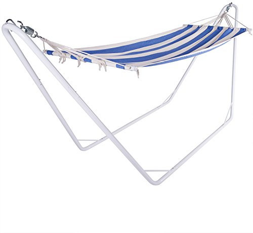 Deuba Outdoor Garden Hammock Swing Metal Stand 6ft Large Patio Portable Camping Swinging Hanging Bed 200x80cm Blue