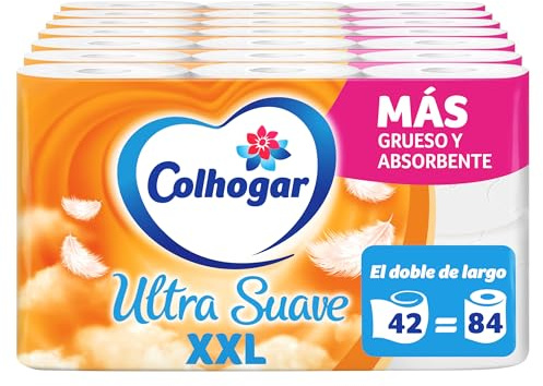 Colhogar Ultra doux XXL 7 x 6 - Papier toilette doux - Paquet de 42 rouleaux extra larges - Papier de toilette à 2 couches - 100% sans parfum - Blanc