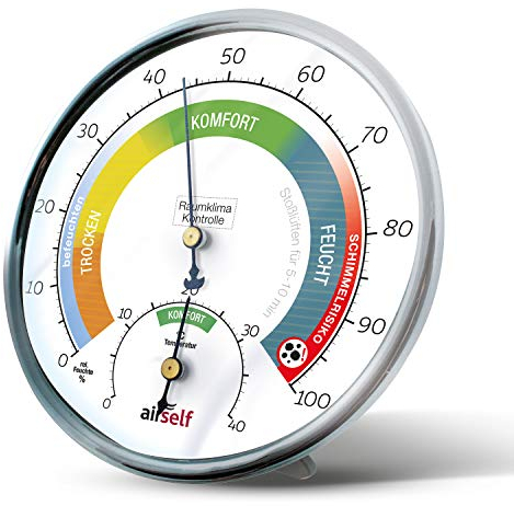 airself Thermohygrometer analog für innen – Raumthermometer und Feuchtigkeitsmesser in einem – Raumklimakontrolle mit farbigen Komfortzonen