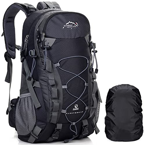 A AM SeaBlue Wasserdichter Wanderrucksäcke 40L Leicht Outdoor Rucksack Trekking Rucksäcke Herren Damen Reiserucksack für Klettern Camping Reiten Sports Reisen Angeln Freizeit Tagestouren, Schwarz