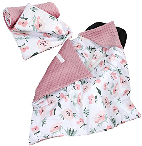 TupTam 2er Set Baby Decken Einschlagdecke 85x85 cm für Autositz Babyschale Babydecke Wiegendecke Minky Baumwolle, Farbe: Rosa/Blumen, Größe: Frühling/Sommer - 85 cm x 85 cm