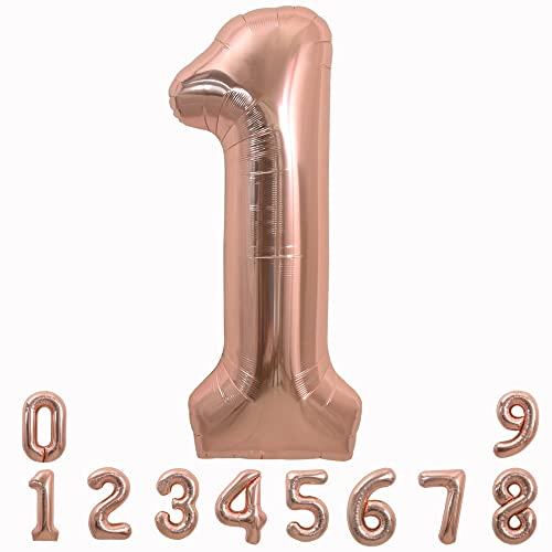 TONIFUL 40 Inch Rose Gold Number Balloons 0-9, Helium Foil Mylar for Birthday Party Anniversary Supplies Decoration