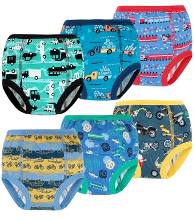 FLYISH DIRECT Baby Töpfchen Trainingshose für Töpfchentraining, 6-Lagen-Struktur Kinder Trainingsunterhosen, Weich und Bequem, Auto, 140/7T